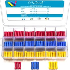 Qibaok 300 PCS Butt Splice Crimp Connectors Insulated Electrical Straight Wir...