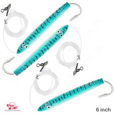 3pcs 6" Fishing Cedar Plugs Rig Tuna Mahi Trolling Wood Lure 10/0 hook blue whit