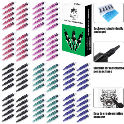 20-80Pcs Ballpoint Pen Tattoo Cartridge Needle Practice Sketch Liner Shader Tool