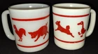 VTG ANCHOR HOCKING RED FARM ANIMALS WHITE MILK GLASS CHILD'S MUG CUP - 1 AVAIL