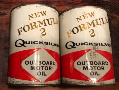 TWO Formula 2 Quicksilver 2 Cycle Motor Oil 1 quart metal cans SAE 40 NOS unopen