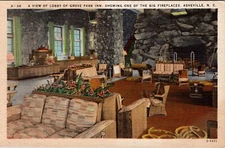 Asheville NC View of Lobby Grove Park Inn Massive Fireplace Postcard L483