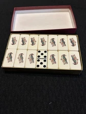Vtg Puremco Professional Extra Thick Marblelike Bass Fish Dominoes Made In USA