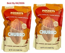 2-PACK Pocket Chocolate Churro Coated Crunchy Roasted Almonds 16 Oz. each bag