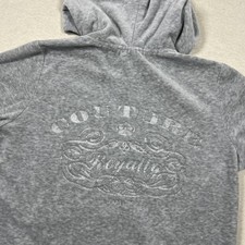 Juicy Couture Hoodie Womens L Gray Zip Royalty Graphic Made USA Sweatshirt Y2K