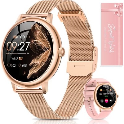 Smartwatch Damen, Kleine Runde Fitnessuhr mit Telefonfunktion 1,19   AMOLED T...