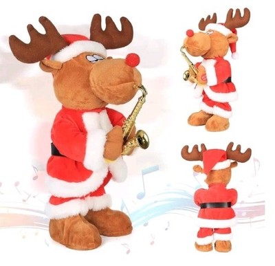 Singing Saxophone Rudolph Reindeer Plush   14'' Animated Christmas Reindeer 