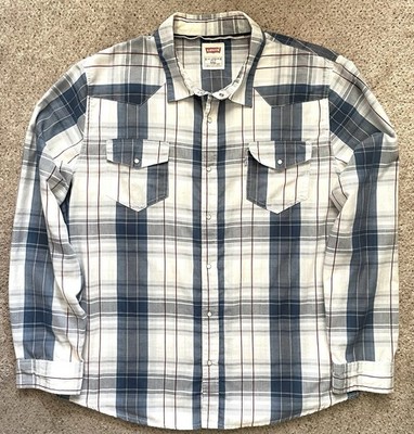 Levi s Strauss Shirt Mens 2XL Western Pearl Snap Long Sleeve Button Down Modern