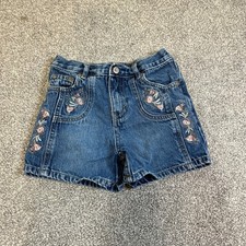 vtg y2k Denim Shorts Girls Size 6 Blue Floral Embroidered boho retro kidcore