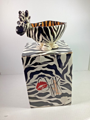 SWAK Lynda Corneille Whimsical Ceramic Zebra Bowl Character