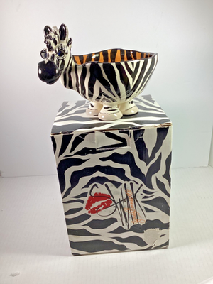 SWAK Lynda Corneille Whimsical Ceramic Zebra Bowl Character