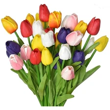 Vivid 24-Pc Faux Tulip Set - Washable, Waterproof Floral Decor for Home & Office