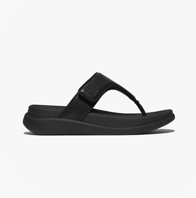 FitFlop F-Mode GO Post Damen Leder Slipper Fußgewölbestütze komplett schwarz Sandalen