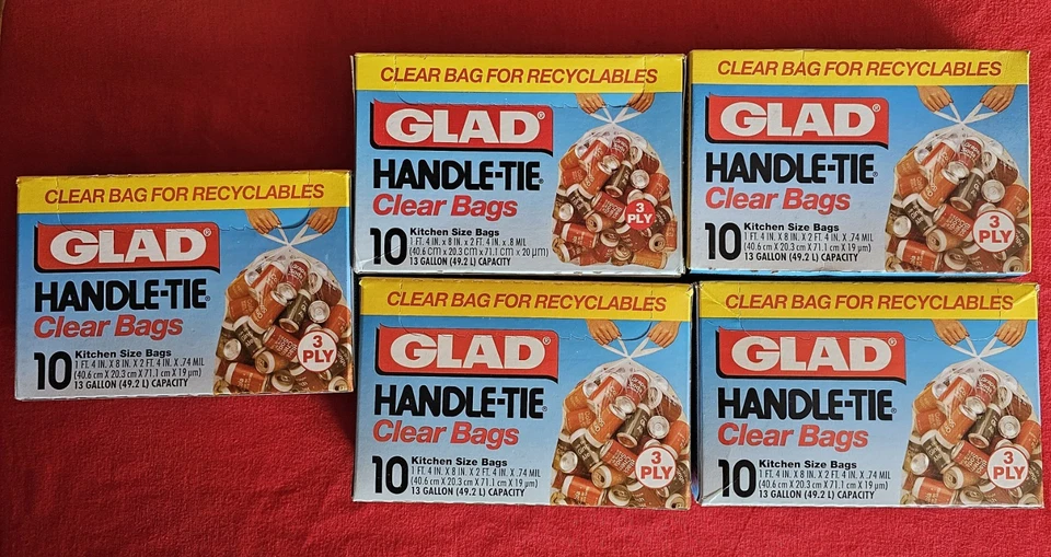 NOS Vintage Glad Handle Tie Tall Kitchen CLEAR Garbage Bags Trash 10 ct - Lot 5 - Image 2 of 4
