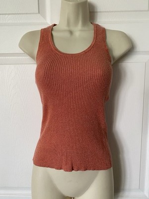 Vintage Cache Women s Sleeveless Halter Orange Top Gold Metallic 90s Y2K Sz XS