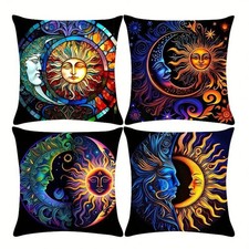 Beautiful 4 pieces set  sun & moon pillow cases sofa cushion covers 18"x18" UK 