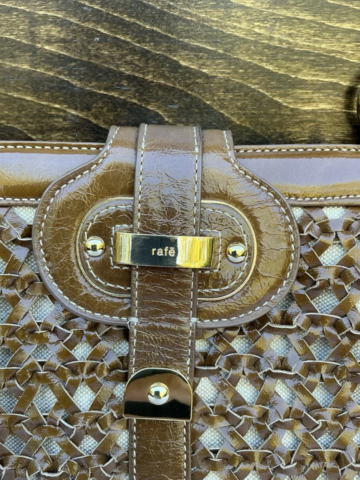 全新无标签 Rafe New York Handcraft Designer 单肩包 手提包 女式 棕色 编织皮革 — 第 3/4 张图片