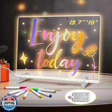 LED Note Board with Colors, 13.7"X10" 4 Modes and 7 Colors Acrylic Dry Erase 