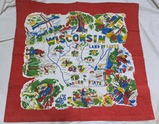 Badger State WISCONSIN map Card Table Cloth Scarf Kitchen Towel Hunt Fish Dells