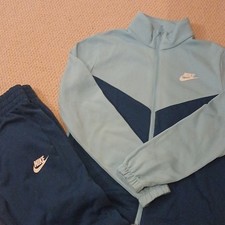 Nike Boys 2 Piece Fleece Tracksuit Full Zip Jacket & Trousers Light Blue/Navy