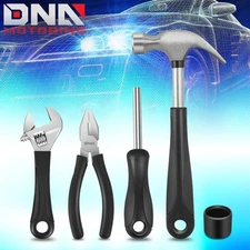 17 PCS HOUSEHOLD TOOL KIT HAMMER ADJUSTABLE WRENCH PLIER SCREWDRIVER BITS YELLOW