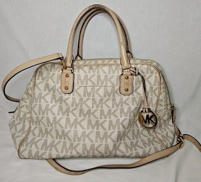 Michael Kors Vanilla Beige White Signature Coated Canvas Monogram Leather Bag