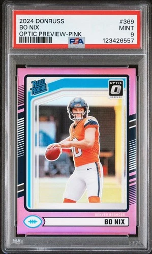 2024 Panini Donruss - Rated Rookie Bo Nix Optic Preview Pink Prizm Rookie PSA 9