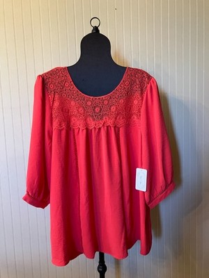 NEW~ANTHROPOLOGIE FIG & FLOWER ~2X~Coral~Lace~ SPRING ~BOHO~Peasant Tunic Blouse