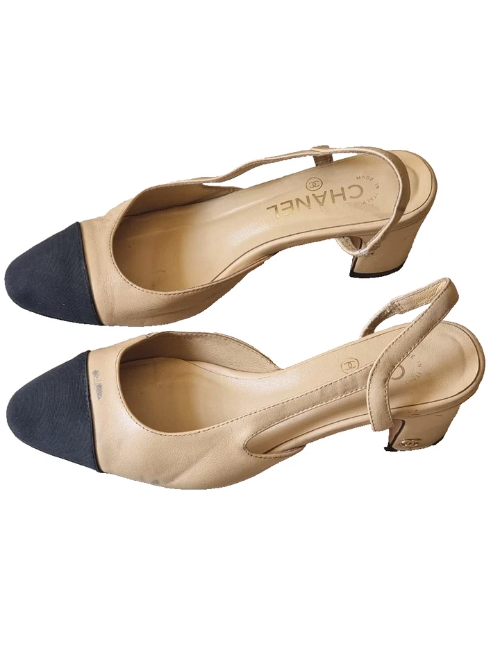 Chanel Slingback Beige y Negro Talla 37 Foto 2 de 4