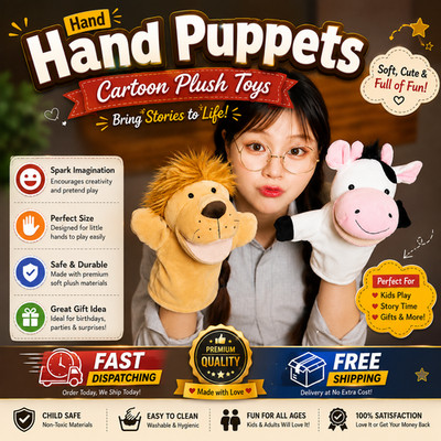 Cute Plush Animal Hand Puppet Soft Cuddly Cartoon Toy Kids Pretend Play Gift