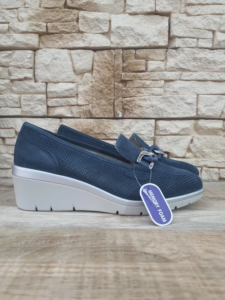 Chaussures Pour Femmes En Daim Confort Bleu Semelle Douce En Cuir 22975 Mocassin - Photo 4/4