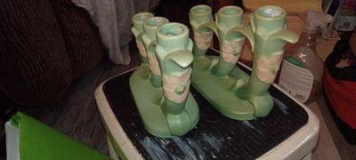  2 1930s Weller Pottery Wild Rose Triple Branch Candle Holder/Candelabra