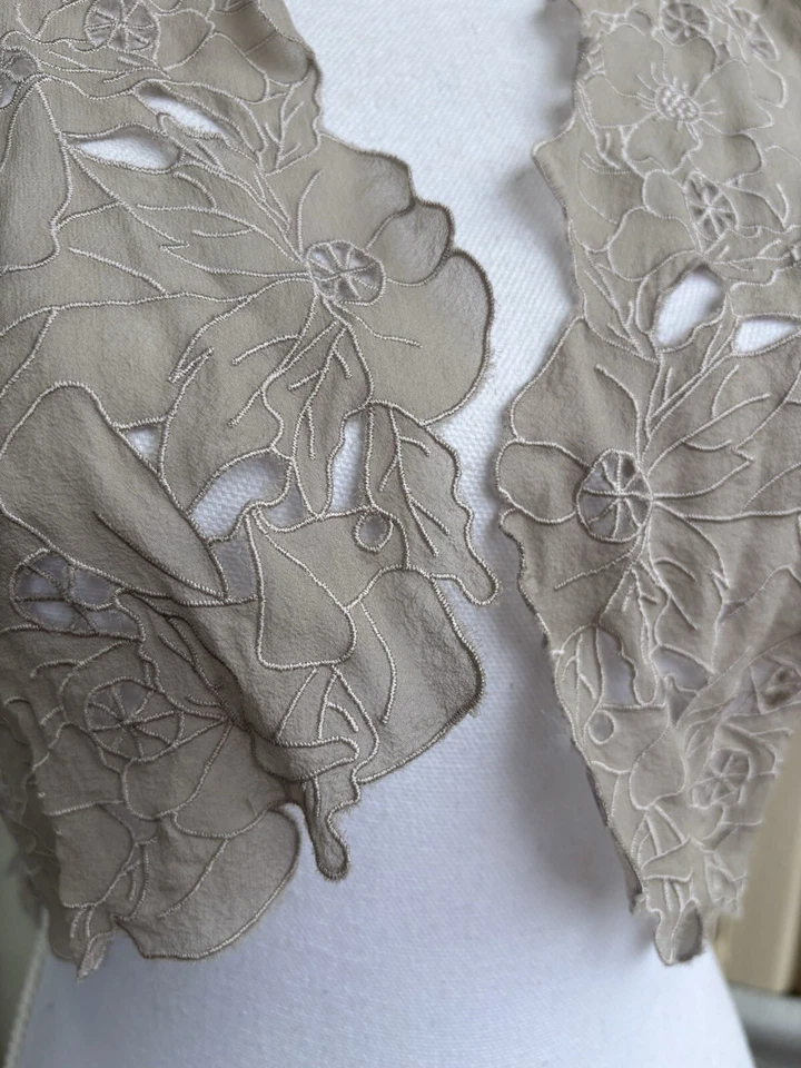 silk Embroidered Cropped Bolero Jacket size 10blanched almond Lace Delicate - image 4 of 4