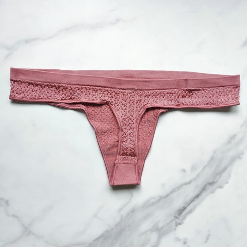 PINK Victoria's Secret Cable Knit Seamless Thong Panty Soft Begonia Size S/M - Picture 3 of 7