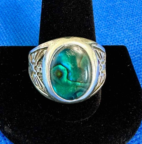 Wheeler Manu. Sterling Silver w/ Paua Abalone & Thunderbird Arrowhead Man's Ring