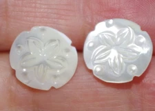 14K WHITE CONCHE CARVED SAND DOLLAR SHELL MOTHER OF PEARL FANCY STUD EARRINGS 