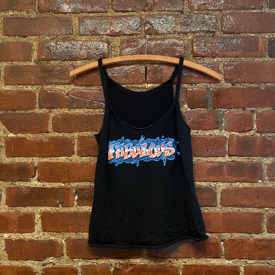 Fabulous Graffiti Spaghetti Tank Top Womens Small Black Thin Strap Skate Grunge - Image 3 of 4
