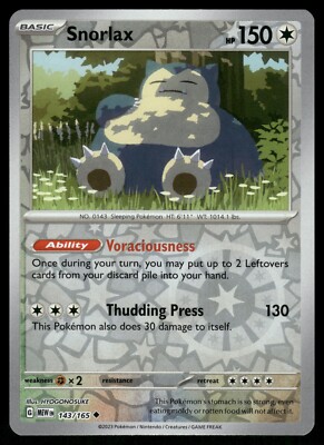 Snorlax Reverse Holo NM 143/165 Scarlet & Violet 151 Pokemon Card