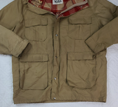 VTG Woolrich Men's Tan Nylon Full Zip Rain Jacket Size XL Wool