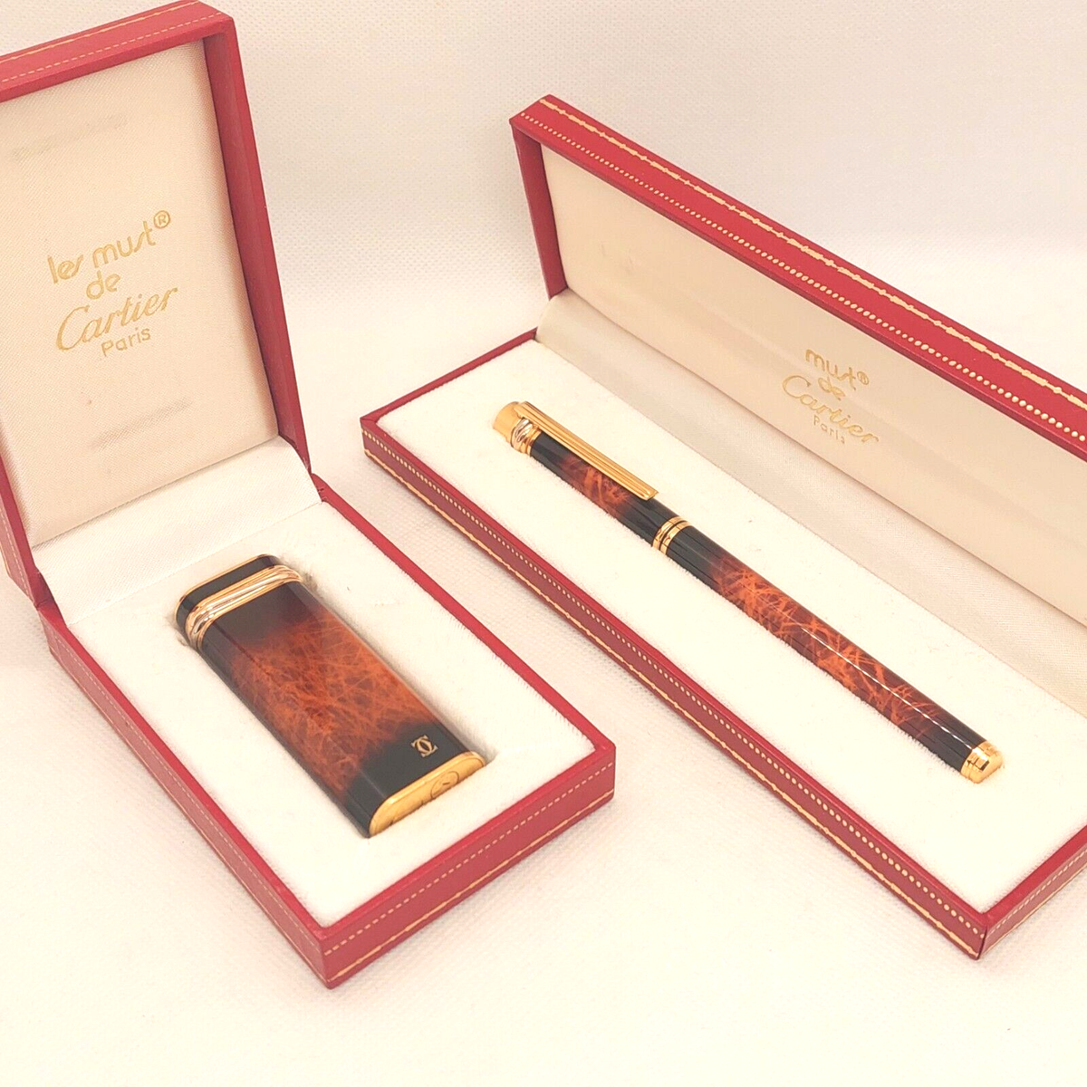 Les Must de Cartier Trinity Brown Flame Magma Pattern Fountain Pen