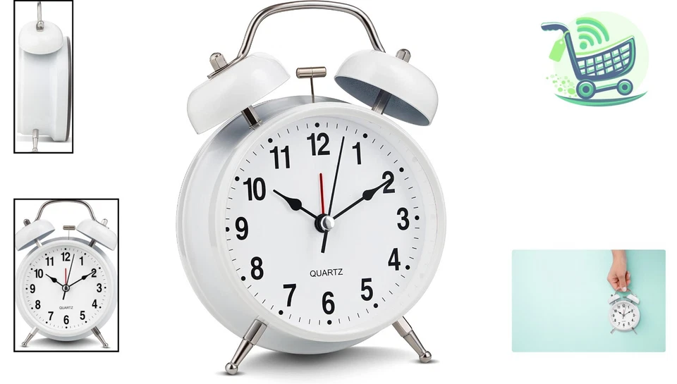 4-Inch Silent Quartz Twin Bell Alarm Clock - Vintage Decor for Heavy Sleepers - Image 2 of 4