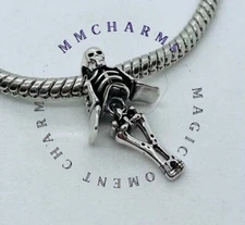 Sterling Silver S925 - SKELETON Charm & Pouch - Alt Spooky Skull Halloween