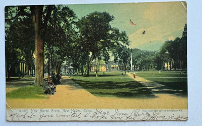 1906 CT Postcard New Haven Connecticut Green park people benches Rotograph Co