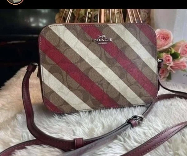 NWT COACH C1387 Mini Camera Bag Signature Canvas With Diagonal Stripe Print $250