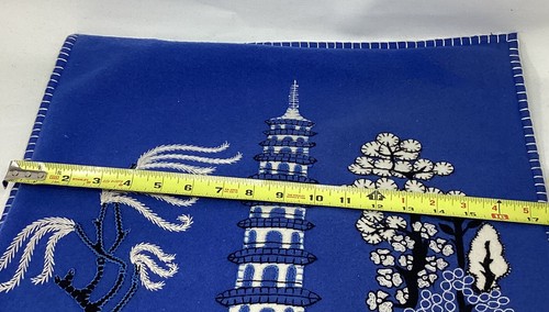 Jan Constantine Hand Embroidered Wool Pillow Blue Pagoda Chinoiserie New - Picture 4 of 9