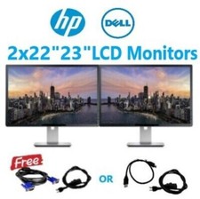 DUAL HP Dell Matching 22" Widescreen LCD Monitors w/ Stand Cables VGA DVI Gaming
