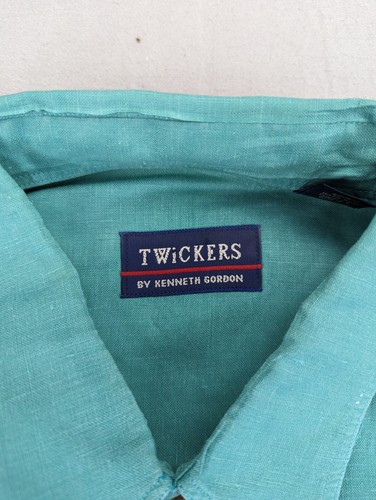VTG Twickers Shirt Mens XL Green Short Sleeve Button Up 100% Linen Classiccore - Picture 5 of 13
