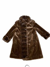 VINTAGE YOUNG GALLERY OSHRIN FAUX BROWN FUR COAT MADE IN USA SIZE M