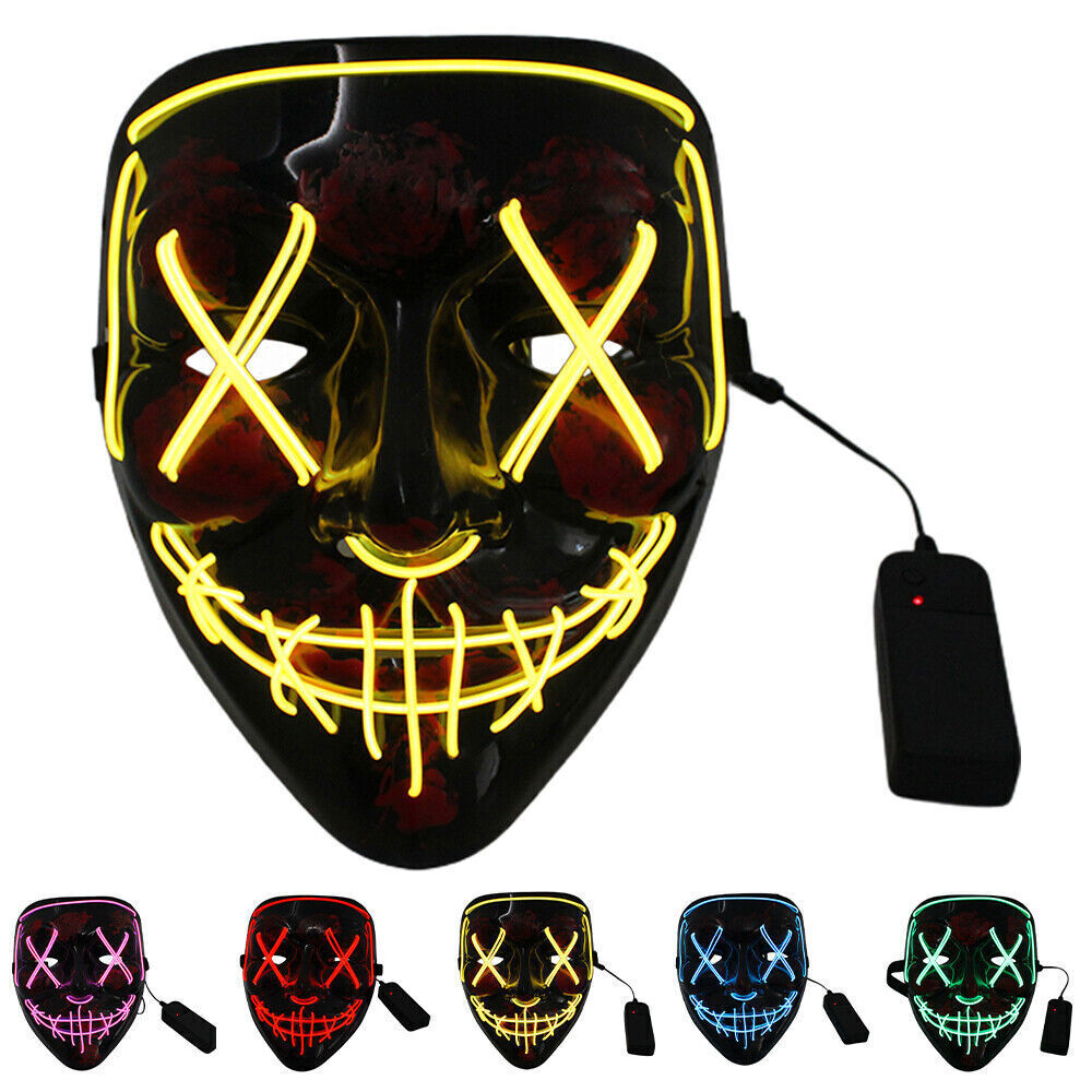 Halloween LED Mask Neon Stitches Wire Light Up Purge COS Parties Full