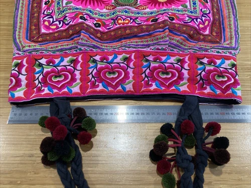 NEW Thai Hill Tribe Hmong embroidered large bag tote cotton lined, zip top close - Picture 7 of 11